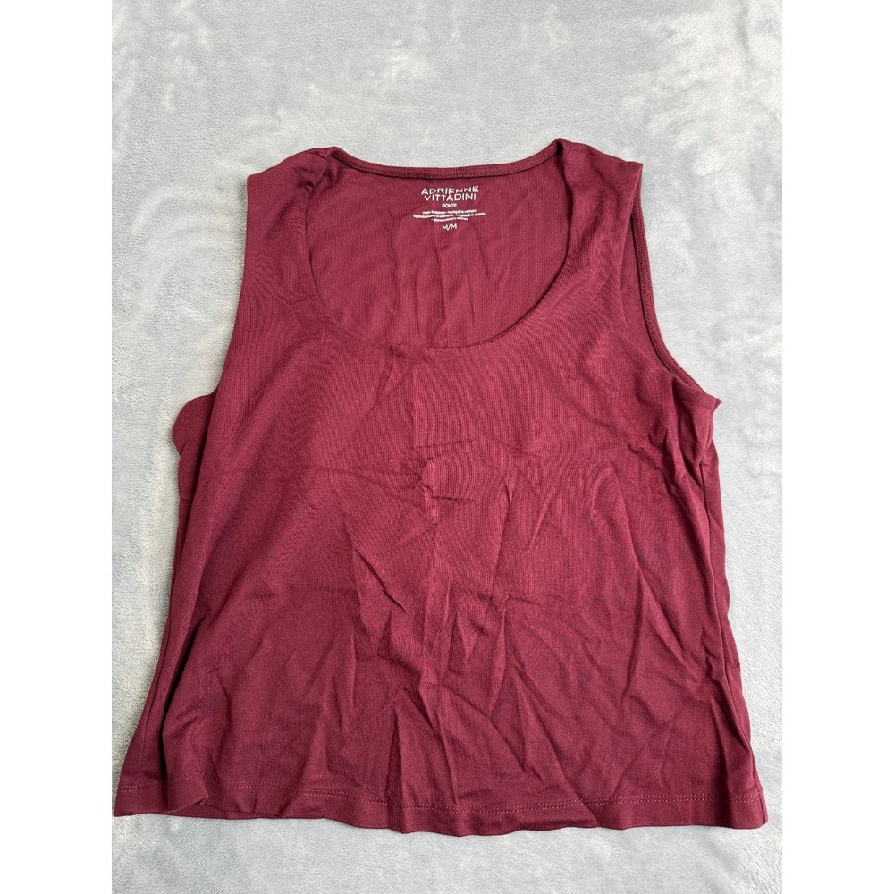 Adrienne Vittadini Tank Top Womens Medium Maroon Ponte Stretch Crop Scoop Neck